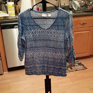 Chico's Blue Patterned Long Sleeve Top Size 0 equal to 4 or Small